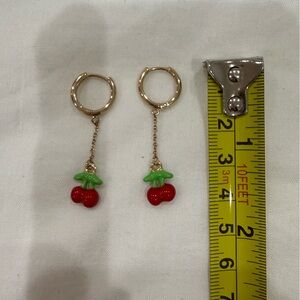 BaubleBar Gold Hoop Earrings with Red Cherry Enamel Dangles